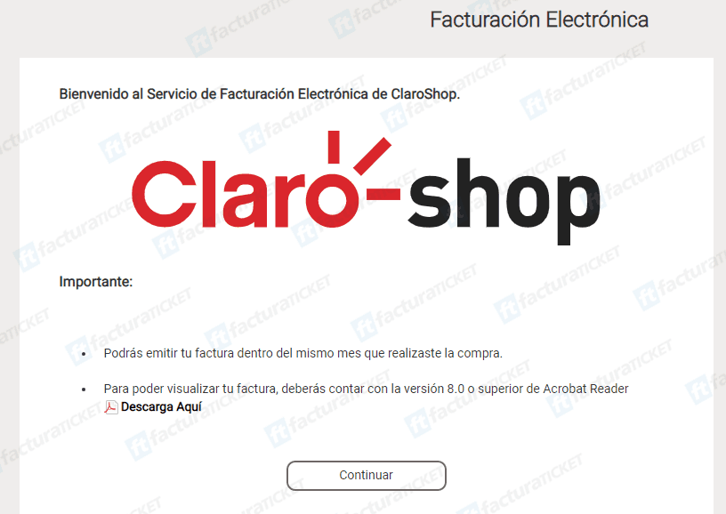 TICKET FACTURACIÓN CLARO SHOP 0